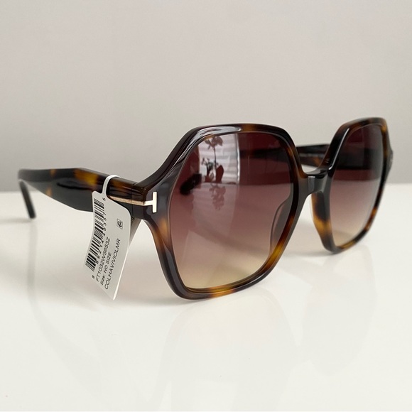 NEW $425 Tom Ford Romy 56mm Geometric Square Shiny Blonde Havana Rose Sunglasses - Picture 1 of 16